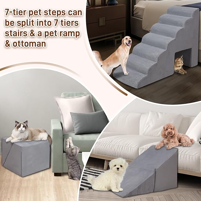 Dog Stairs & Steps for High Beds 30-36 inches High Tall, LitaiL 33inch 7 Steps Pet Stairs/Steps for High Beds Small Large Dogs, Non-Slip Dog Ramps/Ladder for Old Dogs/Cats-PawvioPets