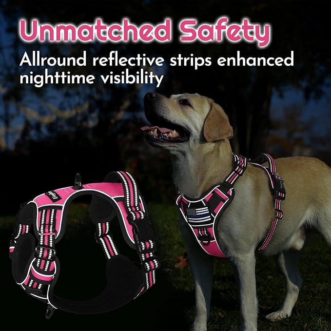 Eagloo Dog Harness Medium Sized, Easy Wearing with 3 Buckles, Adjustable No Pull Pet Harness with 2 Rings for Walking, No Chock Reflective Soft Padded Vest with Control Handle, Pink & Black, M-PawvioPets