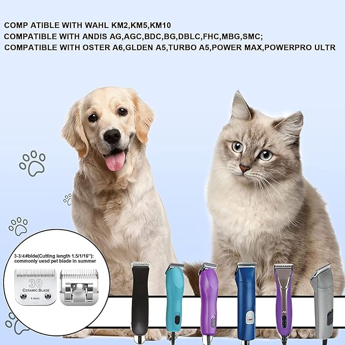 2Pack 30 Blade Dog Grooming Clipper Blades Compatible with Andis/Wahl/Oster Dog Clippers,Detachable Stainless Steel Blade,Size-30, 1/50-Inch Cut Length (64260)-PawvioPets