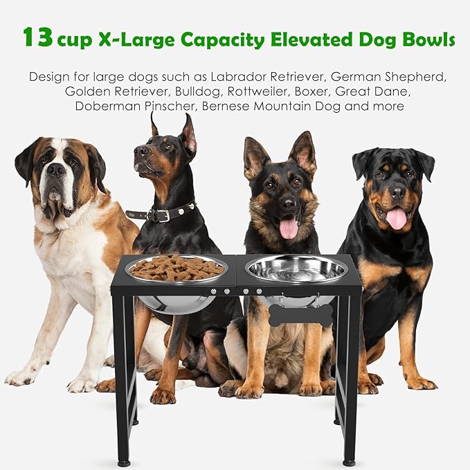 Elevated Dog Bowls for Large Extral Large Breed, Raised Bowl Stand with 2 Stainless Steel Bowls (101oz) and Spill-Proof Mat, 17" Tall Dog Feeder for Extra Large Breeds-PawvioPets