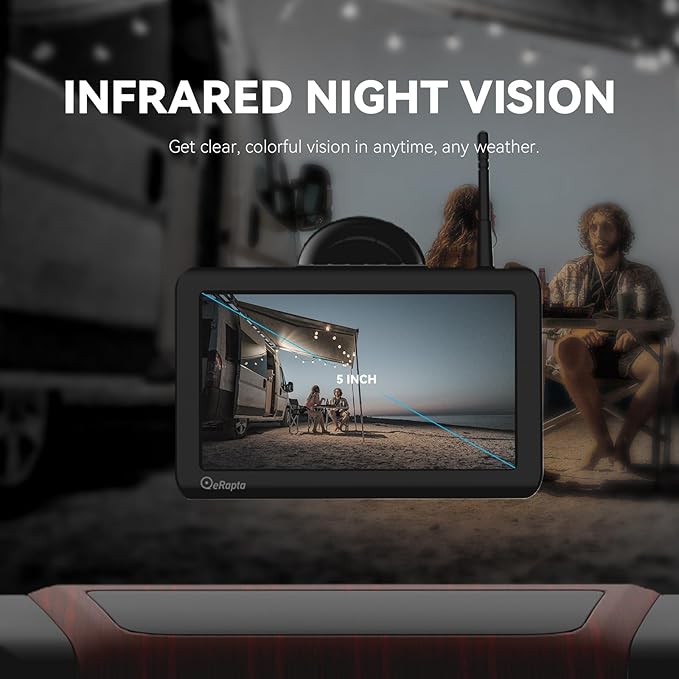 eRapta Wireless Backup Camera Magnetic: 5” Portable, 1-Min Install-Free Trailer Backup Camera with FHD1080P, Infrared Night Vision, 150° Wide-Angle View for Trailer/RV/Truck/Car/Tractor ACT501-PawvioPets