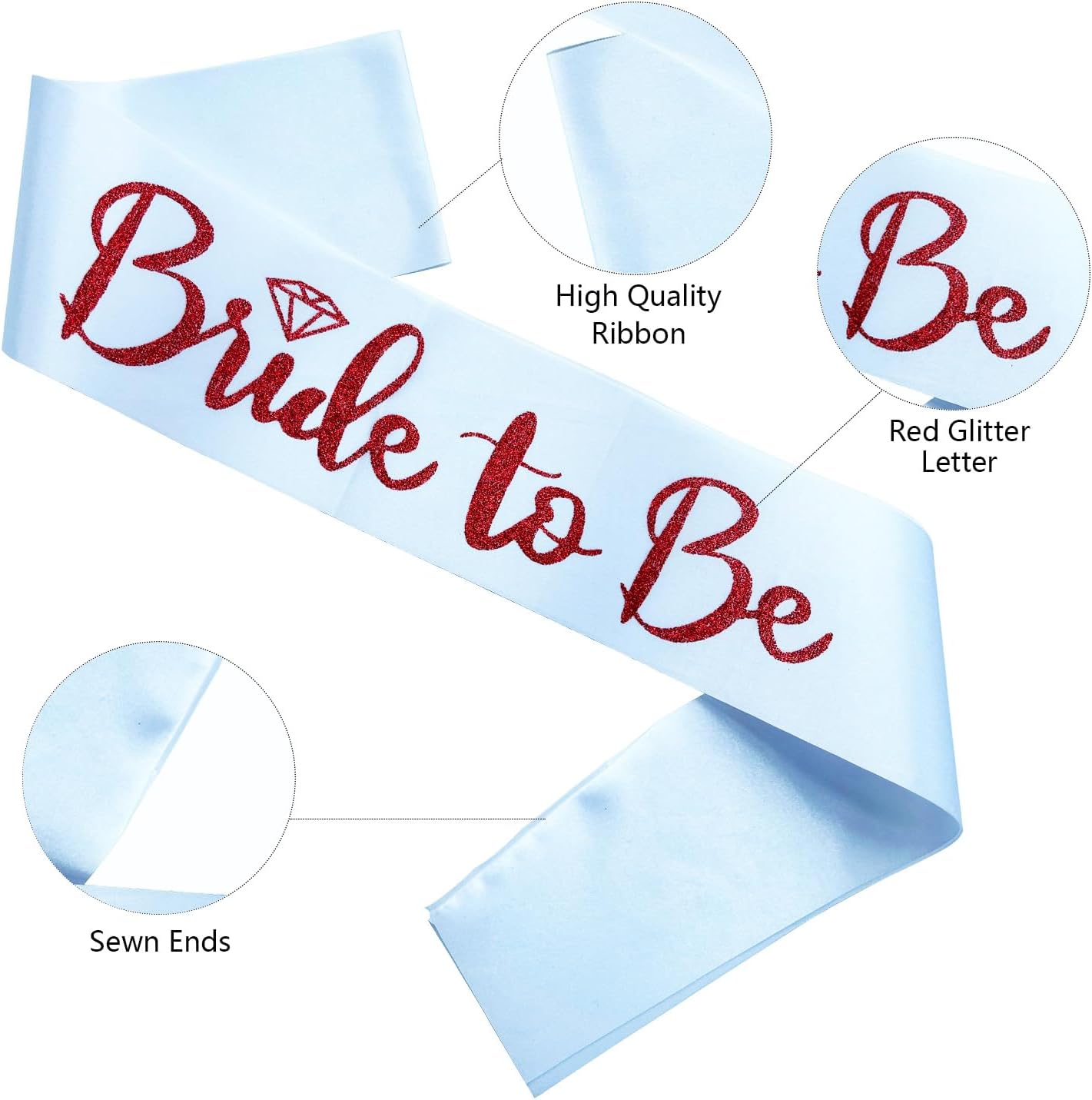 Bride to Be Sash, Bachelorette Party Sash for Bridal Shower Wedding Party Favors Accessories Supplies Engagement Gifts,White Satin with Glitter Letter Red