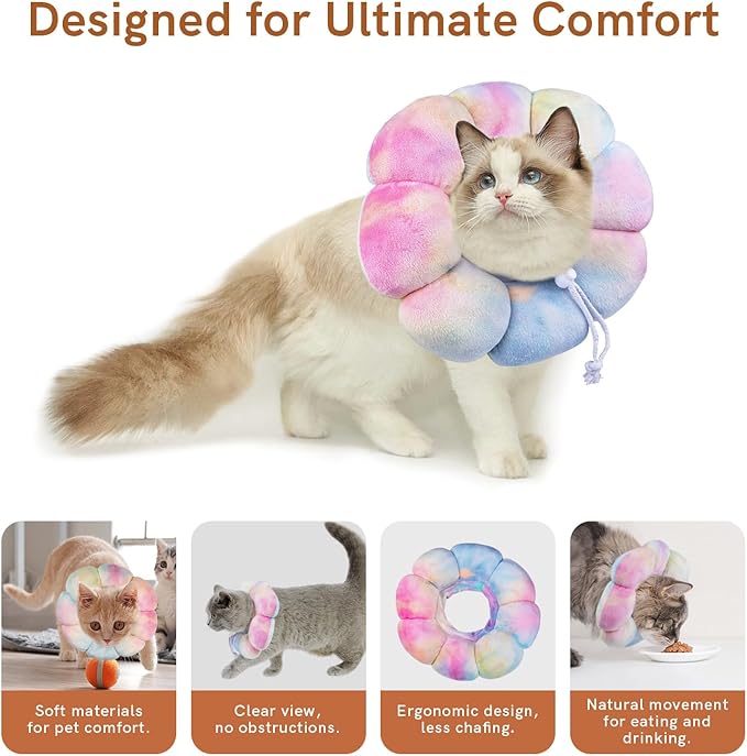 Cat Cone Collar Soft, Adjustable Cat Recovery Collar, Soft Cone for Cats Protective Cat Neck Cone After Surgery-PawvioPets
