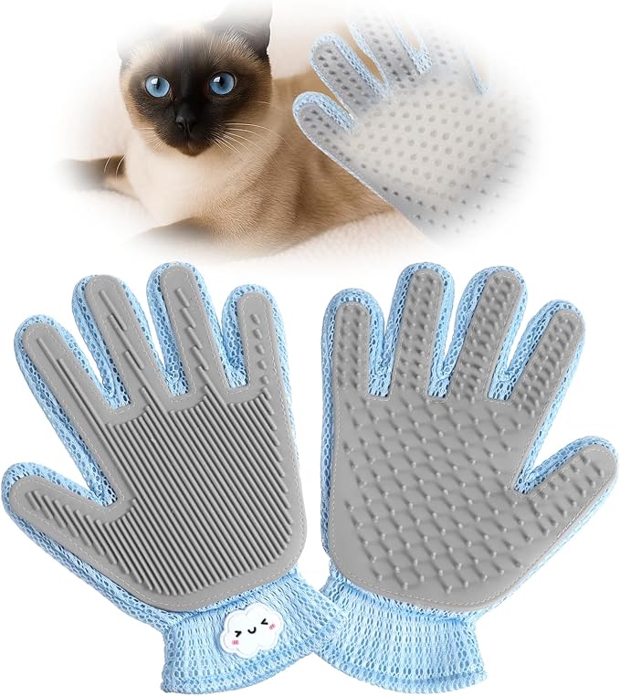 2 in 1 Pet Grooming Glove for Cats & Dogs, Efficient Deshedding Brush Pet Long Short Fur Removal Glove, Gentle Massaging Puppy Kitten Bathing Grooming Brush Tool, Easy Clean Floating Hair Mitt-PawvioPets