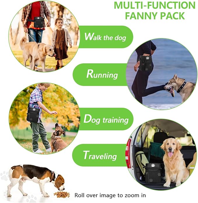 Dog Treat Pouches for Pet Training, Treat Pouches for Pet Training,Large Dog Treat Training Pouch and Dog Clicker,Dog Training Treat Pouch Built-in Poop Bag Dispenser-Black Pattern.-PawvioPets