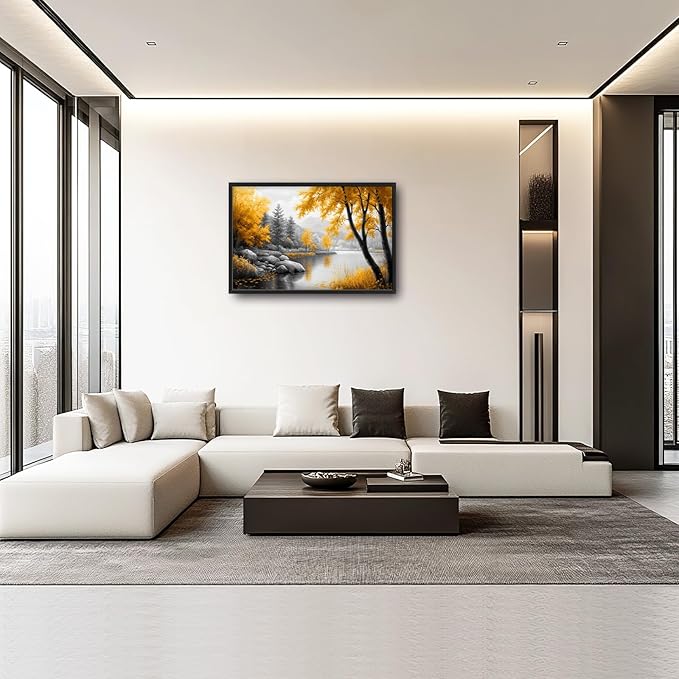 Framed Large Tree Wall Art for Living Room, Oversized Zen Trees Wall Decor, Black and Golden Forest Canvas Pictures Home Decoration for Living Room Bedroom Office 36"x24"-PawvioPets