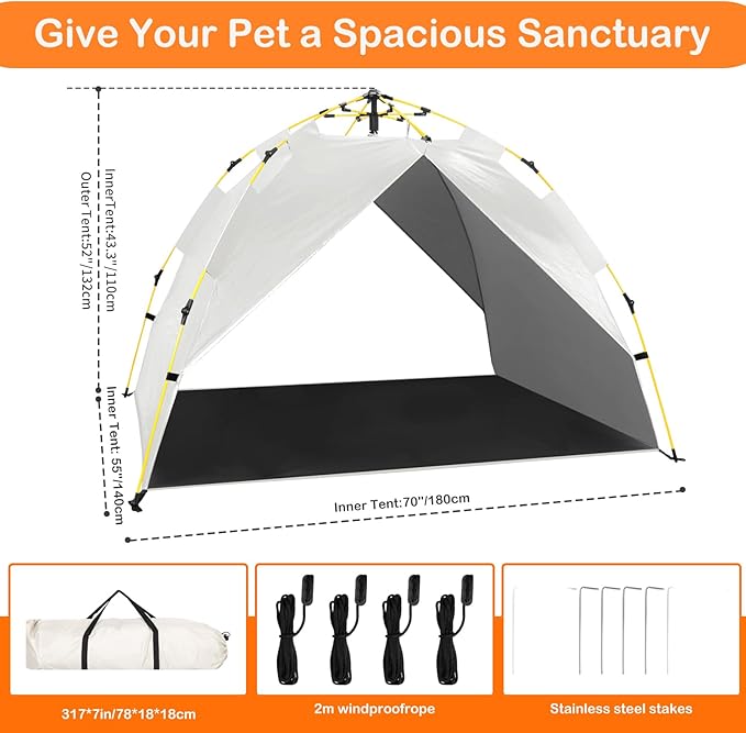 Canopy Shade Tent for Large XL XXL Jumbo Elevated Raised Dog Bed Cots, Quick Setup & No Assembly Needed, Outside Outdoor Cooling Camping Pet Sun Umbrella, Gray 70"X55" (Cots Not Included)-PawvioPets