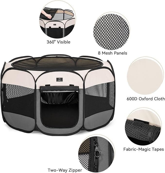 A4Pet Dog Playpen Indoor, 49” Portable Playpen with Bowl, Suitable for Puppies, Kittens, and Small Animals, Removable Zipper & Mesh Panel(16”W × 10”H)-PawvioPets