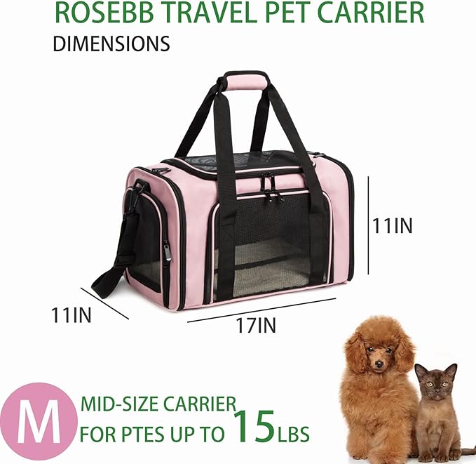 Cat Carrier Dog Carrier Pet Carrier Cat Bags for Small Medium Cats Dogs Puppies of 15 Lbs,of Airline Approved Small Dog Bag Soft Sided,Collapsible Travel Puppy Carrier (Medium, Pink)-PawvioPets
