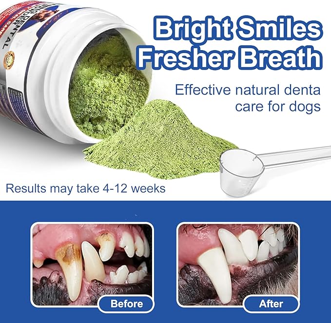 Dog Teeth Cleaning Powder 180G - Dog Dental Powder and Breath Freshener, Dogs Dental Care Supplies, Bad Breath & Tartar Remover for Dogs - Pet Dental Cleaner for All Breeds & Sizes - 60 Day Supply-PawvioPets