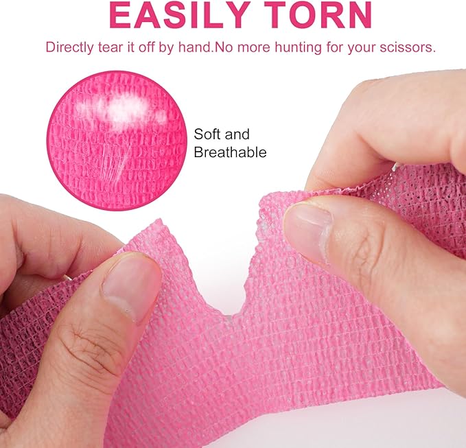 24 Pack Pink Self Adhesive Bandage Wrap, 2” x 5 Yards Cohesive Vet Wrap Elastic Athletic Tape Grip Tape Sports Tape for Ankle, Wrist Sprains, Medical, Pet First Aid (Pink, 2 Inch)-PawvioPets
