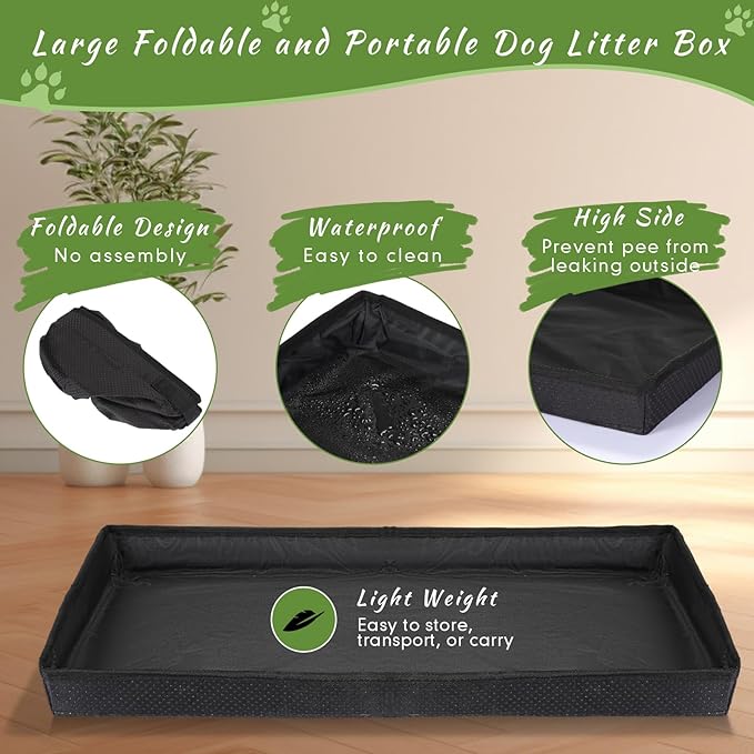 35'' x 22.6'' Dog Grass Pad Large Patch Potty with 2 Artificial Dog Grass Washable Puppy Pee Pad Foldable Dog Litter Box Indoor Outdoor Dog Potty Portable Pet Loo for Travel Balcony-PawvioPets