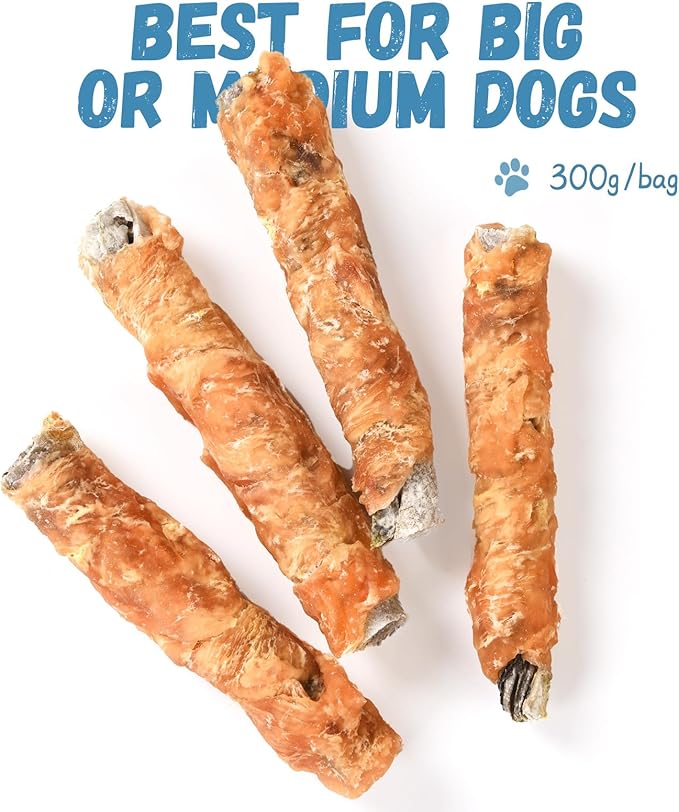 Dog Treats Chicken Wrapped Cod Fish Skin Sticks, Healthy High Protein Omega3 Cod Twist Dog Chews Real Chicken Wrap Teeth Cleaning for Large Medium Small Breeds, 10.6 oz-PawvioPets