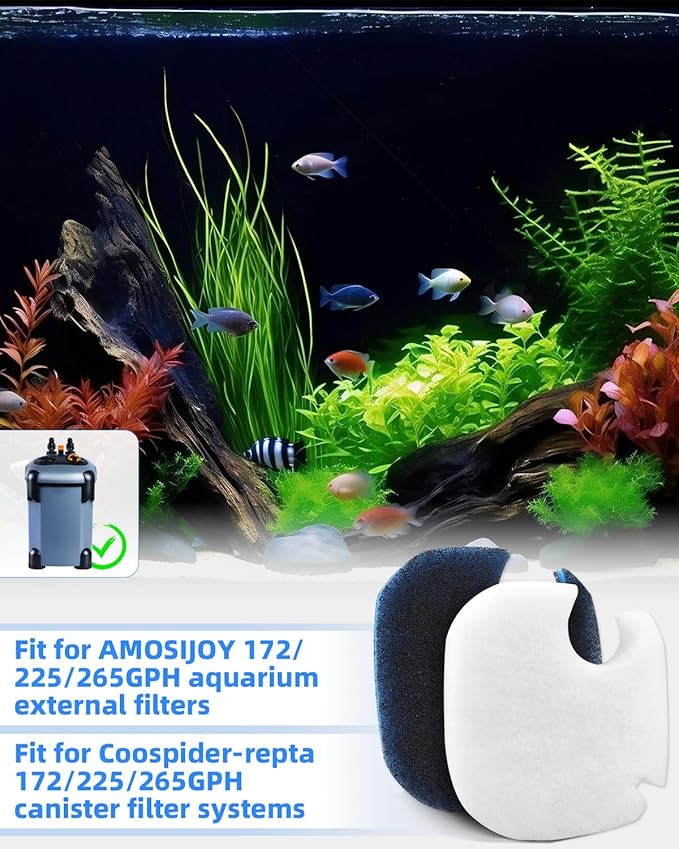 Canister Filter Pads Fit for AMOSIJOY 172/225/265GPH Aquarium External Filters, Replacement Canister Filter Pads Fit for Coospider-Repta Canister Filter Systems 12PCS-PawvioPets