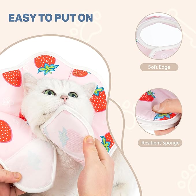 Avont Soft Cat Recovery Cone Collar, Adjustable Lightweight Kitten E-Collar for Small Dogs, Comfortable Neck Donut Stop Licking Scratching After Surgery -Strawberry(XS)-PawvioPets