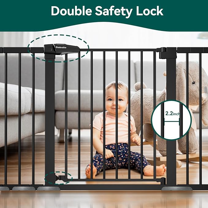BABELIO 36" Tall Baby Gate, 29-55" Auto Close Pressure Mounted Dog Gate for Doorways & Hallway, Pressguard Basics Easy Walk Thru Pet Gate, Extra Wide Metal Child Gate, Black-PawvioPets