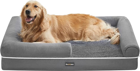 Feandrea Orthopedic Dog Bed, Large Dog Bed Waterproof, Removable Washable Cover Sofa with Non-Slip Bottom, Raised Edges, 36 x 28 x 8 Inches, Light Gray UPGW067G02-PawvioPets