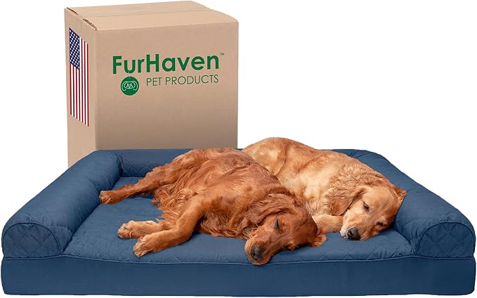 Furhaven Orthopedic Dog Bed for Large Dogs w/ Removable Bolsters & Washable Cover, For Dogs Up to 125 lbs - Quilted Sofa - Navy (Blue), Jumbo Plus/XXL-PawvioPets