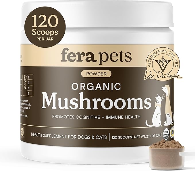 Fera Pets Mushroom Supplement for Dogs & Cats with Turkey Tail - USDA Organic - Cognitive and Immune Support - Enhances Liver Function - Supports a Healthy Gut - Powder - 120 Scoops-PawvioPets