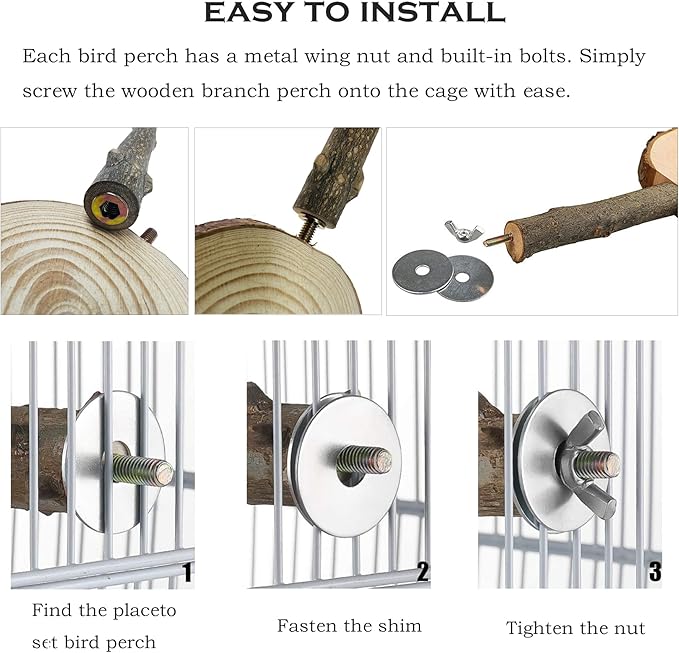 Allazone 4 PCS Natural Wood Bird Perch Stand, Bird Parrot Perch Stand Set, Wooden Parrot Perch Stand Perch Platform Cage Accessories for Parrotlets Cockatiels Budgies Parakeets-PawvioPets