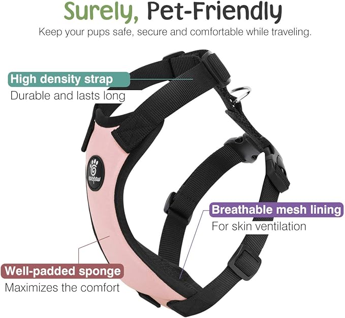 Dog Seat Belt, Safety Vest Dog Car Harness with Adjustable Buckle Dog Seat Belt for Vehicle Nylon Pet Safety Seat Belts Heavy Duty(XL, Pink)-PawvioPets