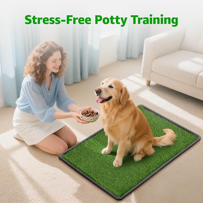 Dog Grass Large Patch Potty Tray, Dog Litter Box, Artificial Grass Mat Bathroom Turf for Pet Training, Washable Puppy Pee Pad, Perfect Indoor/Outdoor Portable Potty Pet Loo (Tray 41''x26'')-PawvioPets