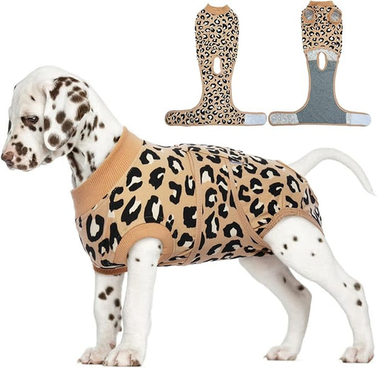 FUAMEY Recovery Suit for Dogs After Surgery,Soft Breathable Dog Bodysuit E-Collar & Cone Alternative Surgical Suit,Male Female Dog Neuter Spay Suits Anti Licking Wounds Onesie Brown Leopard S-PawvioPets