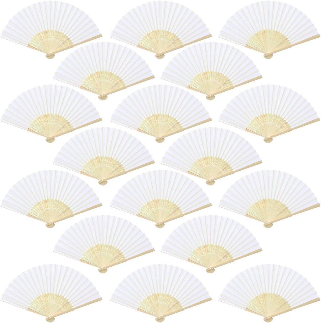 Aneco 18 Pieces White Handheld Cloth and Bamboo Folding Fans for Wedding Decoration, Church Gifts, Party Favors, DIY Decoration