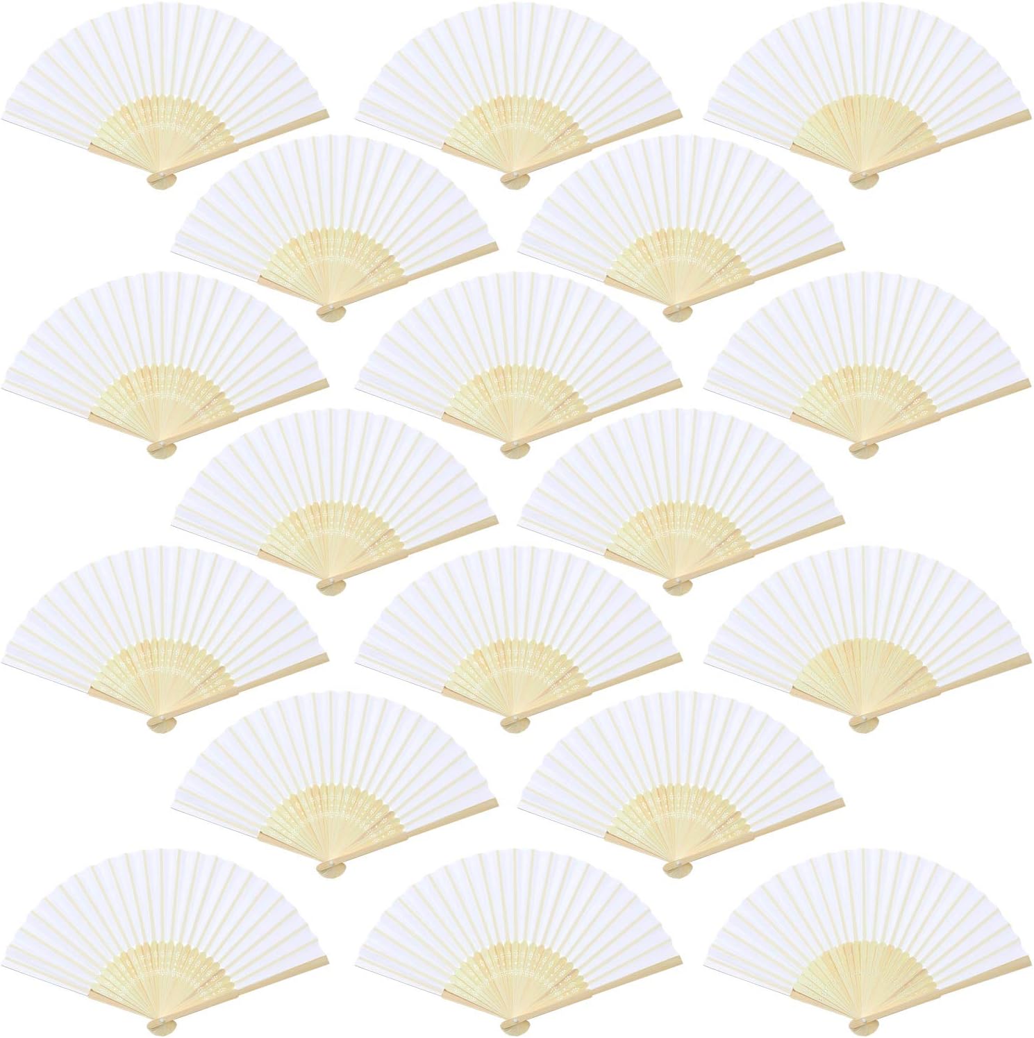 Aneco 18 Pieces White Handheld Cloth and Bamboo Folding Fans for Wedding Decoration, Church Gifts, Party Favors, DIY Decoration