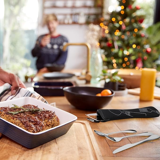 7 Pieces Bariatric Eating Portion Control Flatware Bariatric Management Silverware Serving Spoons Forks Knives Stainless Steel Weight Loss Utensils with Fabric Storage Bag-PawvioPets