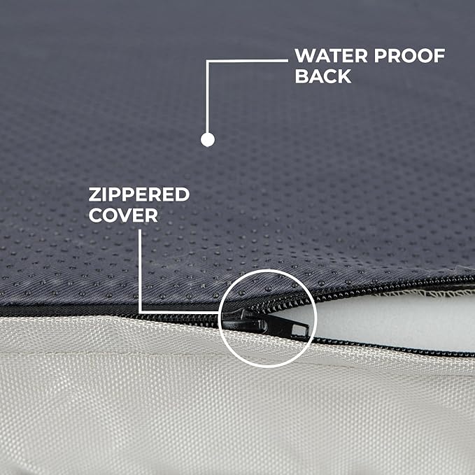 Best Pet Supplies Cute Dog Crate Mat Flat Bed with Waterproof Exterior, Thick Orthopedic Egg Foam Mattress, and Soft Sherpa Fleece Cover for Small, Medium, and Large Breeds - Beige, 35X22X4-PawvioPets