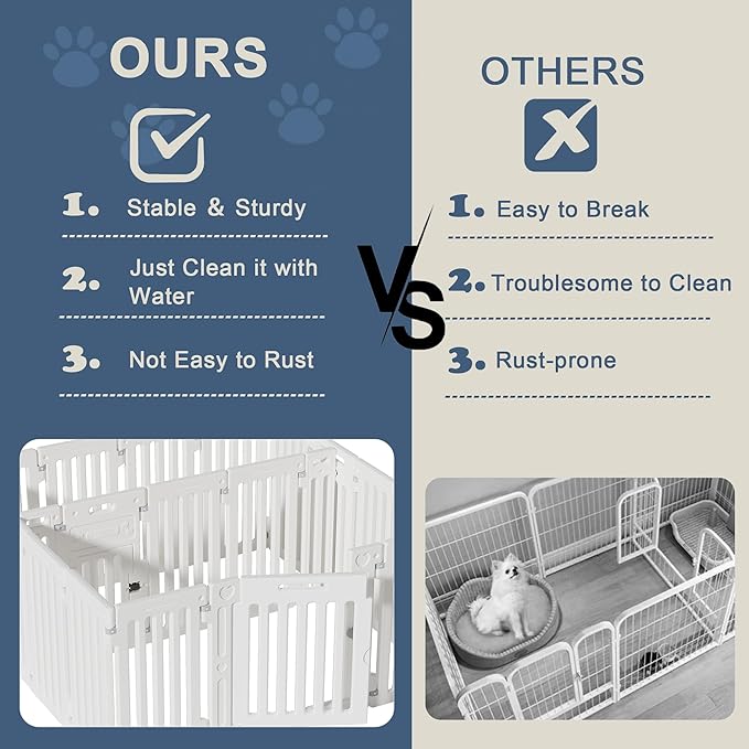 2 Room Dog Playpen with Door,DIY Shape Combination Puppy Pen,16-Panel+2 Link Piece+Large Door+Small Door,25.5" H Dog Fence,Non-Slip&Secure Pet Gate,Easy to Assemble-PawvioPets