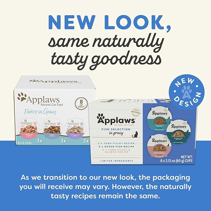 Applaws Natural Wet Cat Food in Gravy, Limited Ingredient, Grain-Free, No Artificial Cat Food Cups, Fish Selection in Gravy (18x 2.12 oz Cups)-PawvioPets