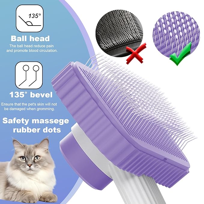 Cat brush, Cat Brush for Long or Short Haired Cats, Remove Loose Fur and Mats, Rounded Pins Reduces Painful Pulling, Not for Tangle and Curly Fur, Violet-PawvioPets