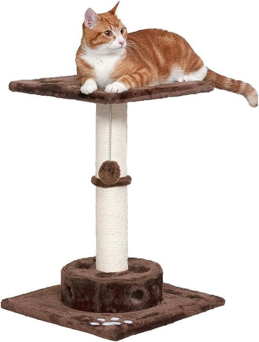 Furhaven 22.5" Tall Cat Tree for Indoor Cats, Ft. Sisal Scratching Post, Plush Ball Toy, & Busy Box Toy - Tiger Tough Scratching Post Interactive Playground - Brown, One Size-PawvioPets