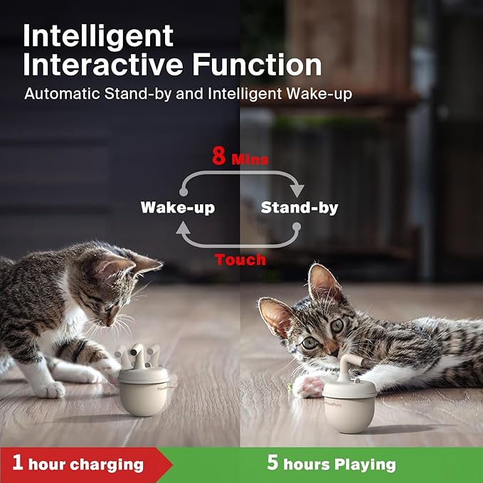 Cat Laser Toys, Automatic Cat Laser Toy Tumbler Design, Rechargeable Cat Laser Pointer 360°Irregular Rotation, 3 Modes Interactive Cat Toy for Indoor Cats of All Ages and Sizes (Beige)-PawvioPets