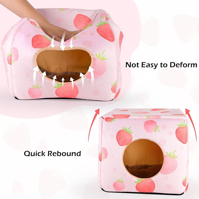 Bienbee Guinea Pig Hideout, Washable Guinea Pigs House Cozy Guinea Pigs Bed for Small Pet Bunny/Rabbit/Hamster/Chinchilla Guinea Pig Accessories Strawberry-PawvioPets