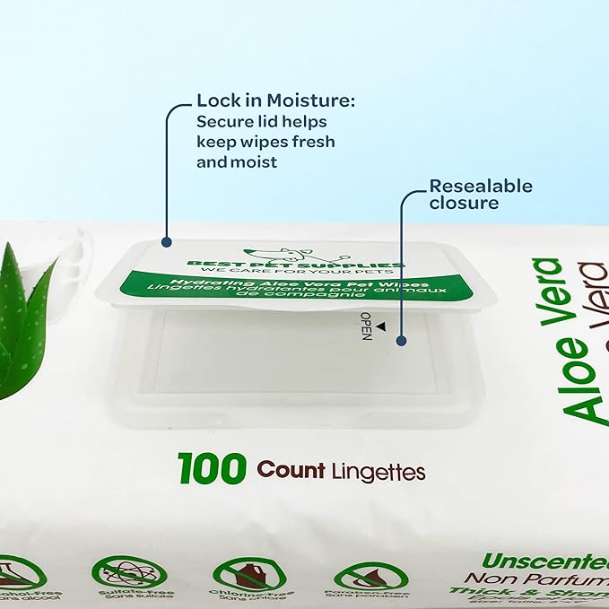 Best Pet Supplies Pet Wipes for Dogs - Dog Wipes Cleaning Deodorizing, for Coats, Ears, Paws - Hydrating, Aloe Vera-PawvioPets