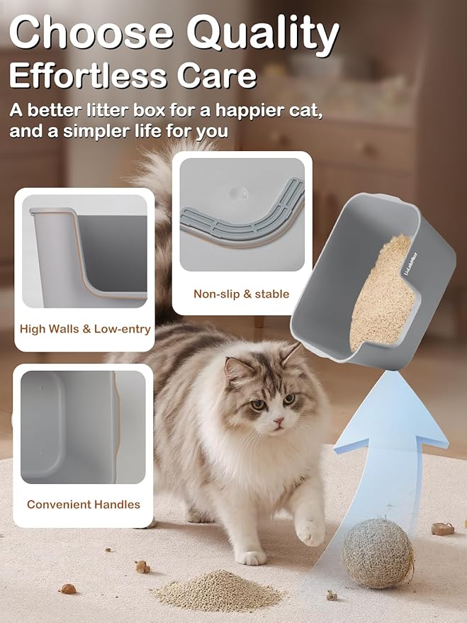 Extra Large Cat Litter Box with High Sides - Splash-Proof Design for Big Cats & Multi-Cat Homes, 24.6in x 16.7in x 12.8in (Gray)-PawvioPets