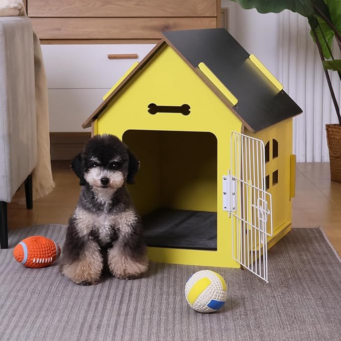 Dog House Indoor for Small Dogs or Cats, Cozy Wooden Design, Small Indoor Bed House, with Air Vents and Elevated Floor Warm Dog Cave-PawvioPets
