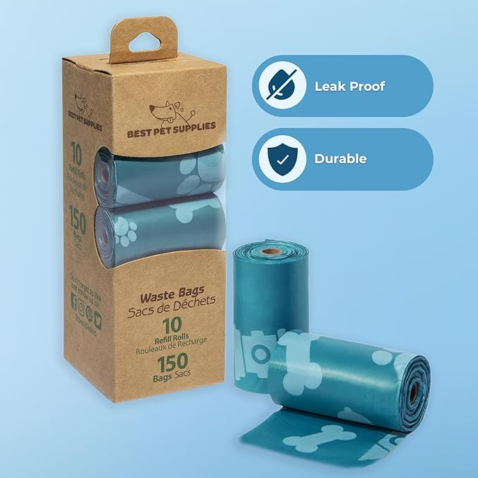 Best Pet Supplies Dog Poop Bags (150 Bags) for Waste Refuse Cleanup, Doggy Roll Replacements for Outdoor Puppy Walking and Travel, Leak Proof and Tear Resistant, Thick Plastic - Turquoise-PawvioPets