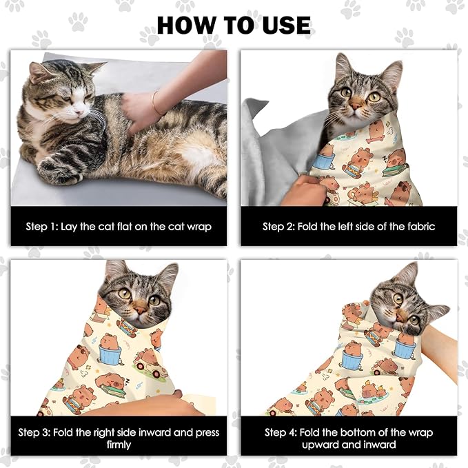 27.6"Cat Grooming Wrap, Self Adhesive Cat Wrap for Cutting Nails, Anti-Escape Calming Cat Swaddle Wrap for Medicine Ear Cleaning, Anti-Scratch Cats Burrito Restraint Blanket, Multifunctional Pet Tool-PawvioPets