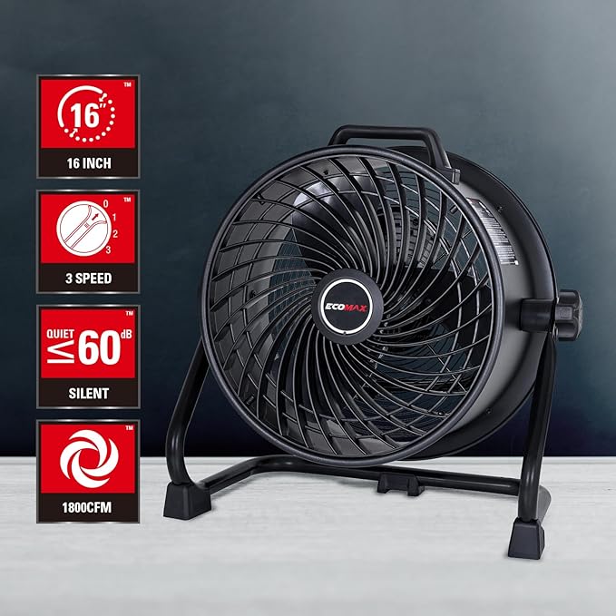 16 Inch High Velocity Industrial Fan Portable Heavy Duty Drum Metal Shop Fan with 3-Speed 360° Tilting, Floor Fans for Warehouse Workshop Garage, ETL Listed, EMF101618D-PawvioPets