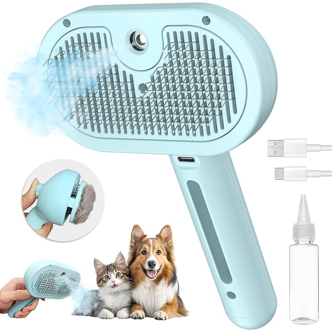 3-in-1 Self-Cleaning Pet Brush for Shedding - Removes Static and Loose Hair from Dogs and Cats (Blue)-PawvioPets