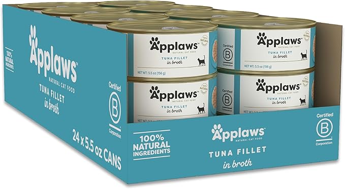 Applaws Natural Wet Cat Food, 24 Count, Limited Ingredient Canned Wet Cat Food, Tuna Fillet in Broth, 5.5oz Cans-PawvioPets