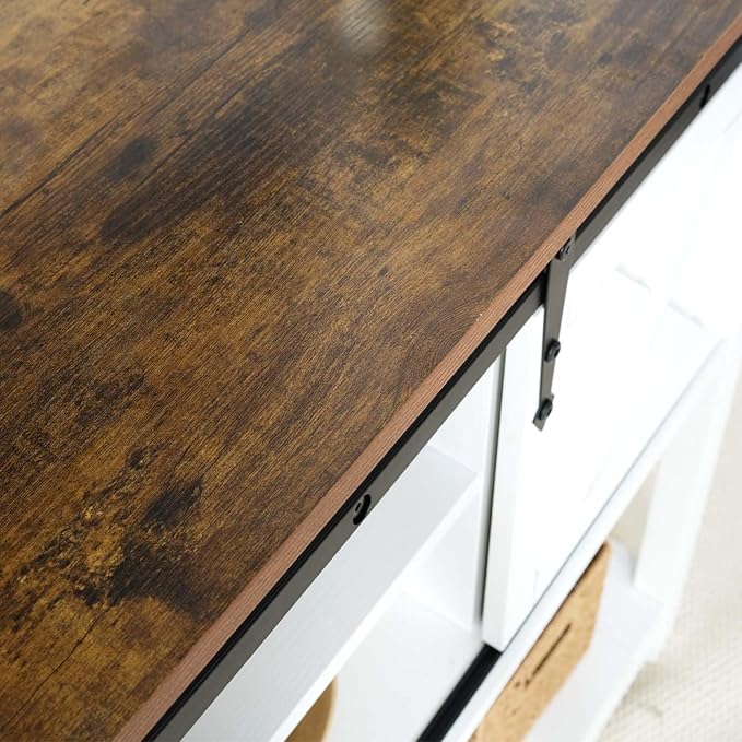 Entryway Table with Storage, Farmhouse Buffet Cabinet Coffee Bar Kitchen Island with Sliding Barn Doors & Shelves, Console Table for Kitchen, Dining Room, Living Room, White-PawvioPets