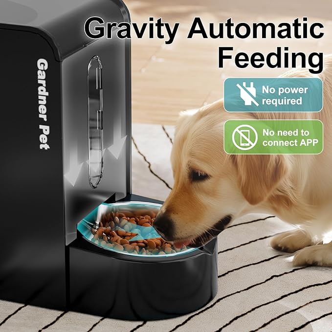 Automatic Gravity Pet Feeder, 1.8 Gallons*2 Dog Feeder and Water Dispenser Set, 2-in-1 Automatic 100% BPA-Free Feeder and Stainless Steel Water Dispenser for Dogs, Cats, Rabbits, Puppies (Black)-PawvioPets