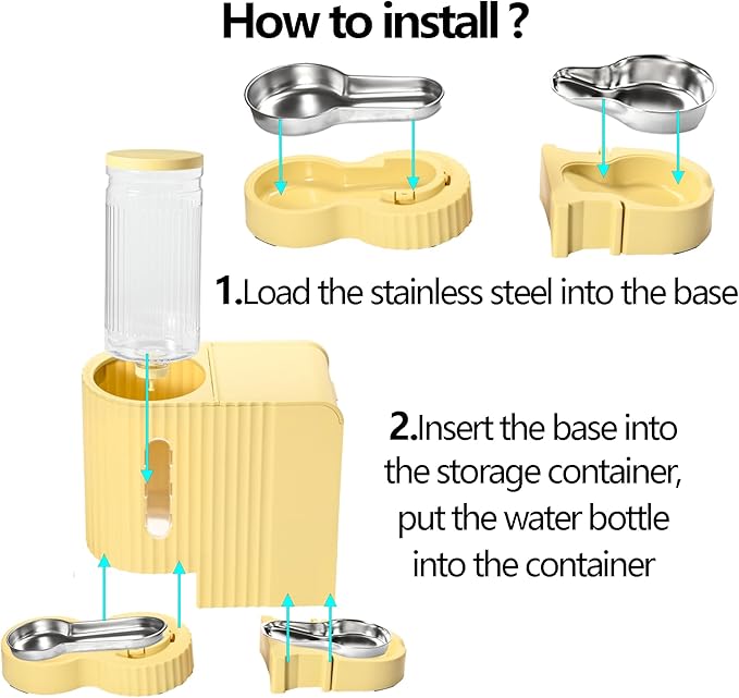 Automatic Cat Food Feeder and Water Dispenser,2 in 1 Gravity Cat Feeder and Water Dispenser with Stainless Steel Bowl,2 Pack Large Capacity Self Feeding for Small Medium Pets Puppy Kitten-PawvioPets