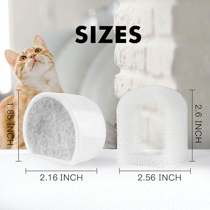 8 Pack Cat Water Fountain Filters Replacement, 4 Carbon Filters and 4 Foam Sponge Pre-Filter Fit for Multiple Ceramic and Stainless Steel Pet Fountains-PawvioPets