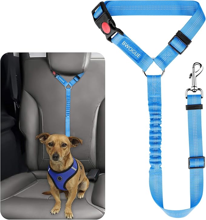 BWOGUE Pet Dog Cat Seat Belts, Car Headrest Restraint Adjustable Safety Leads Vehicle Seatbelt Harness (1 Pack)-PawvioPets